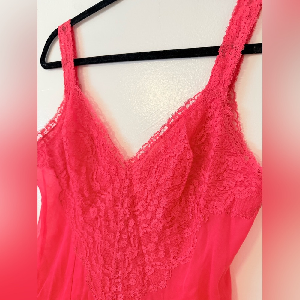 Vintage Henson-Kickernick Pink Coral Lace Slip Dress Pinup Lingerie Boudoir sz34 - Picture 2 of 16